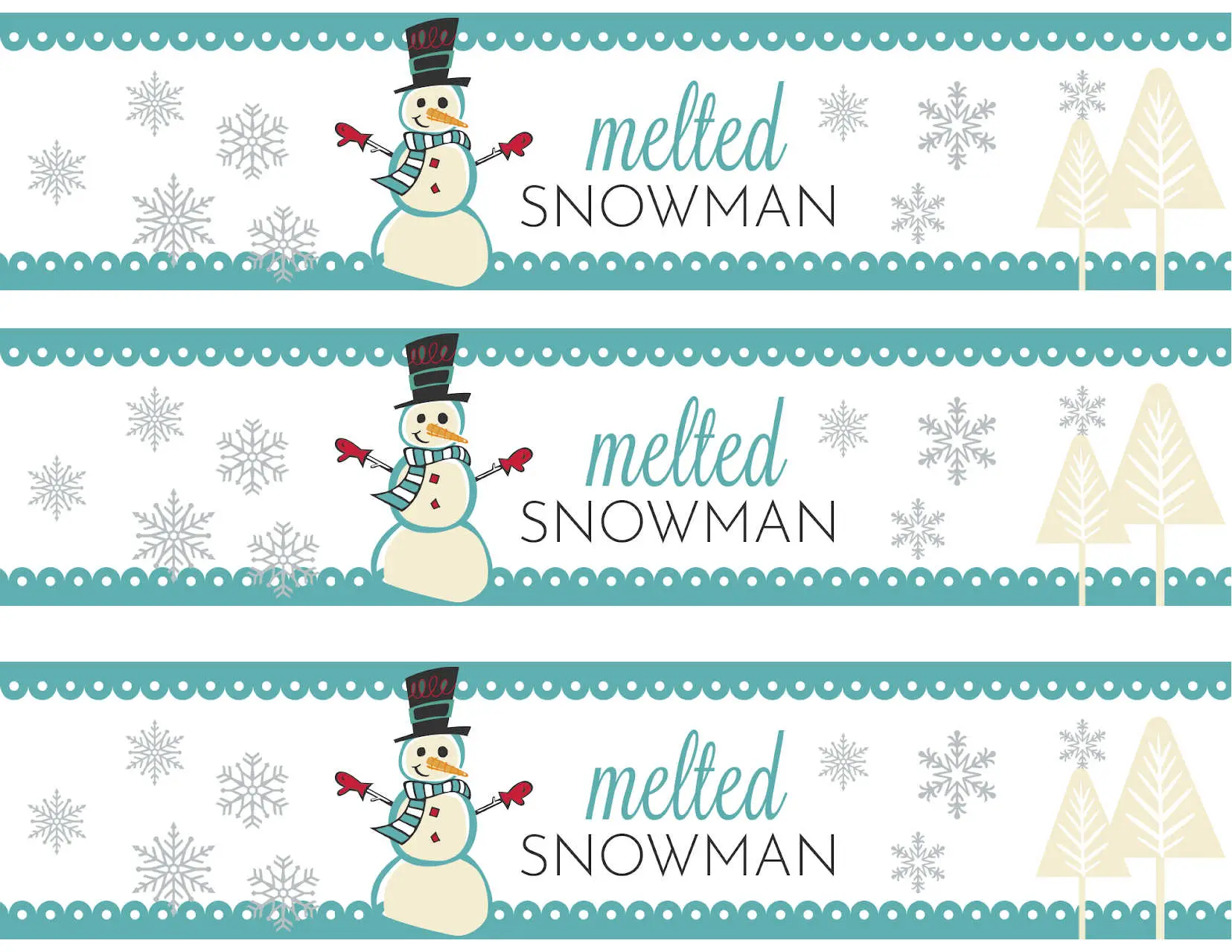 Melted Snowman Water Bottle Labels Free Printables Practical Frugality